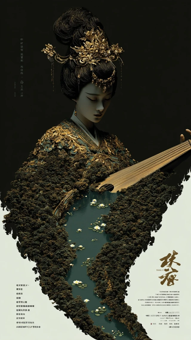 Tang Dynasty Lady Playing Guitar Art Poster