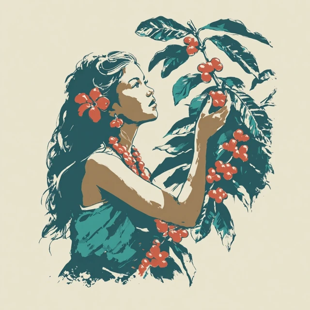 Hawaiian Goddess Illustration Kona Coffee Art