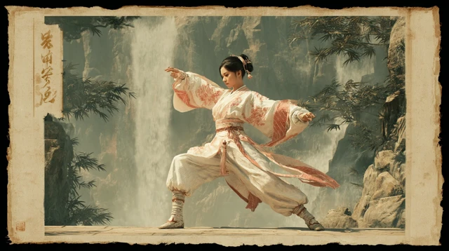 Emei Martial Artist on Mount Emei Ancient Scroll Style