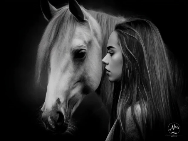 Girl and Horse Hyperrealistic Painting