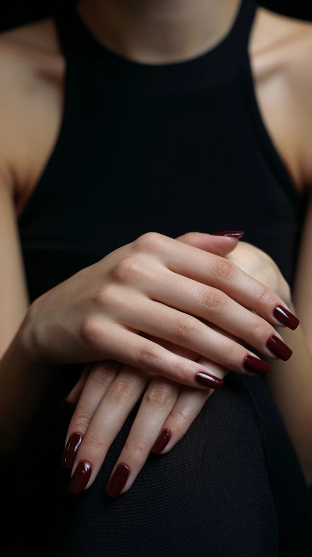 Dark Red Nail Polish on Elegant Hands