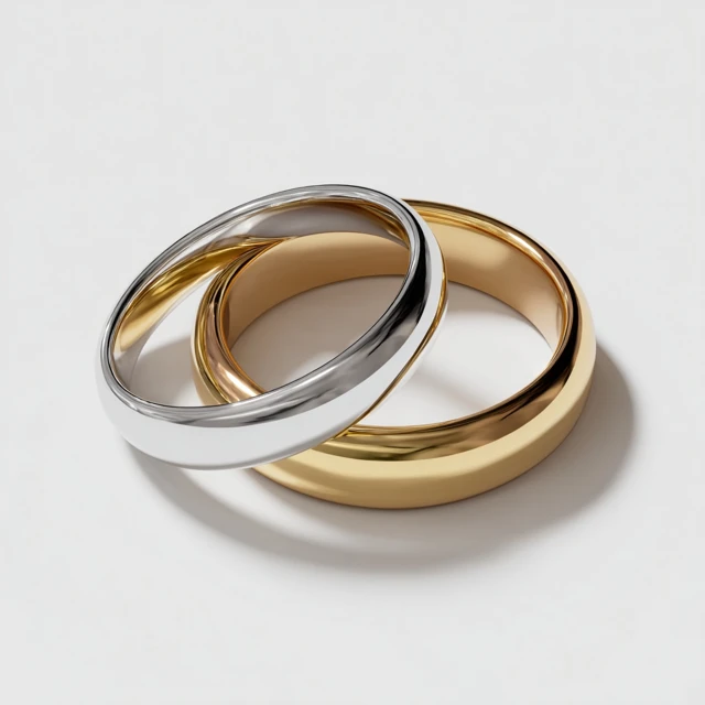 Realistic Rings Silver and Gold on White