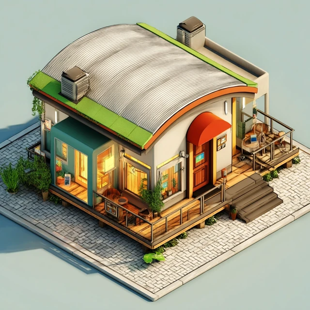 Isometric Bungalow Kawaii 3D Render