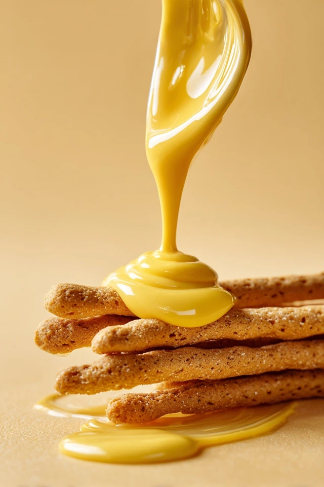 Delicious Food Pouring Sauce on Biscuit Sticks