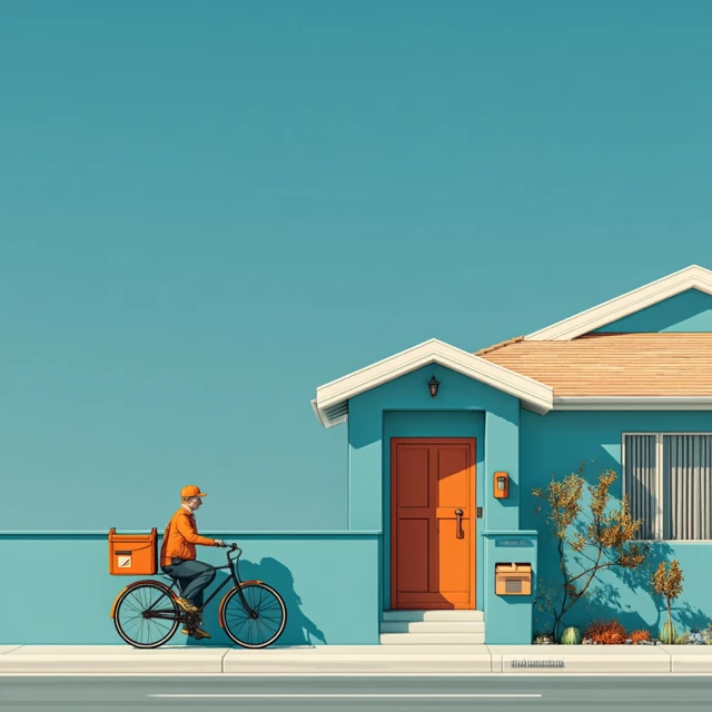 Postal Worker Delivering Mail on Bicycle