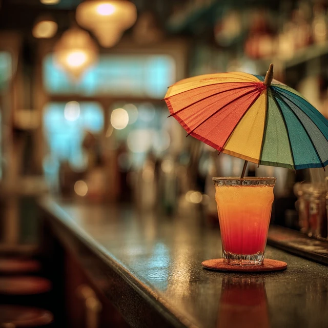 Colorful Cocktail with Umbrella Bar Drink Close Up