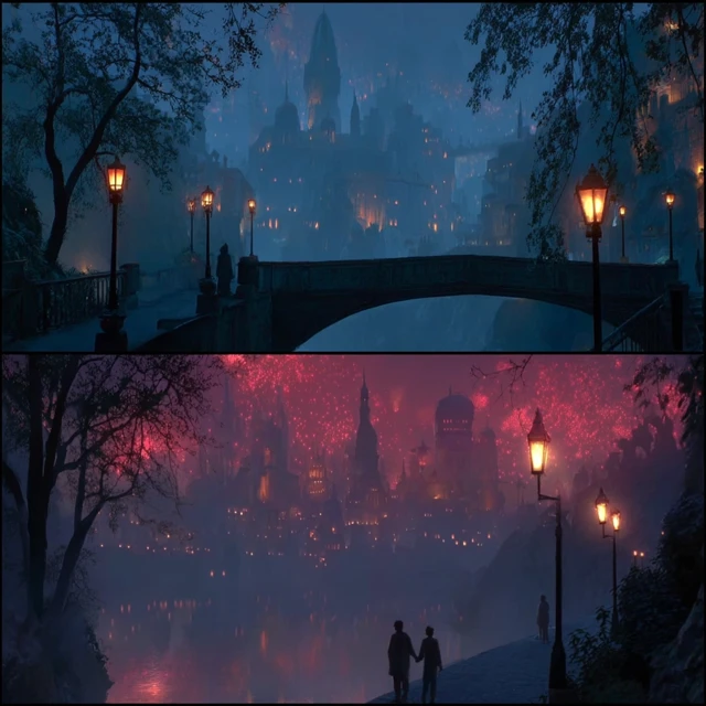 Lantern City Landscape A Peaceful Night Scene