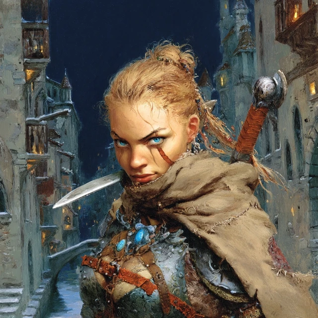 Female Rogue in Medieval City DND Illustration
