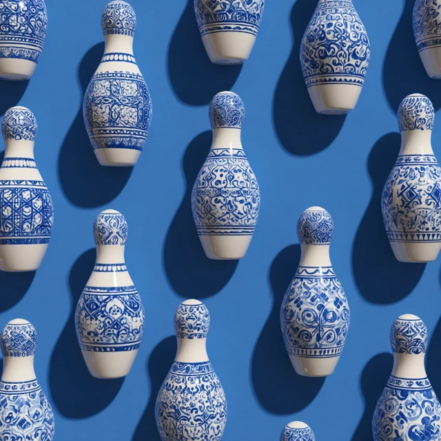 Bowling Pins with Jewish Patterns Blue Background
