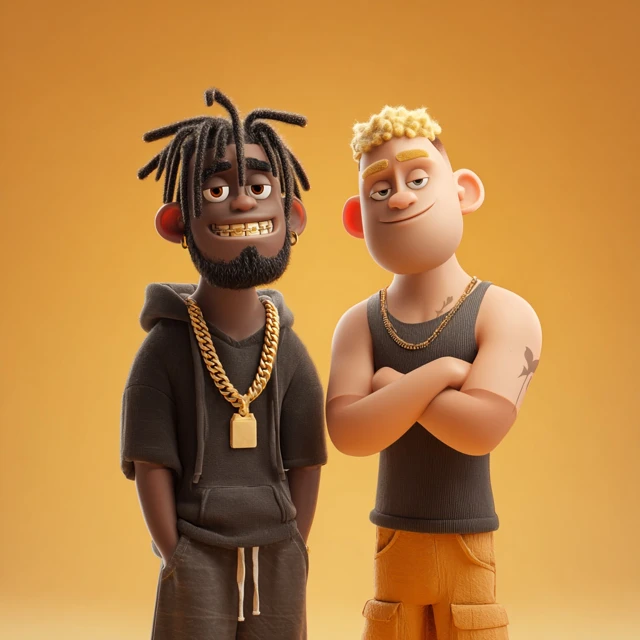 Cartoon Guys with Gold Chains Streetwear 3D Render