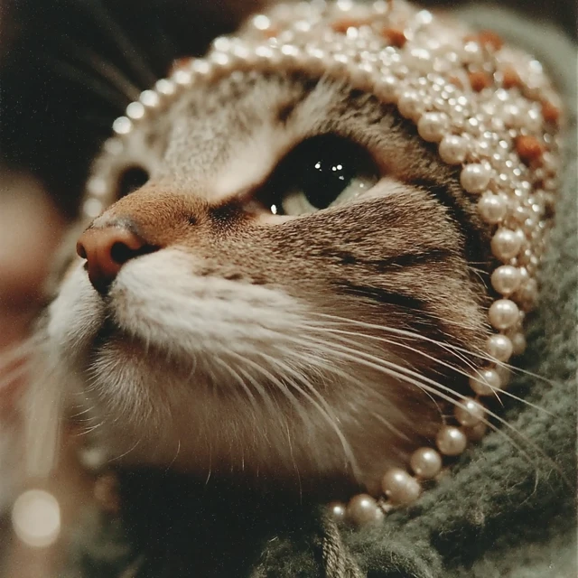 Cat in Headscarf and Pearls Martin Parr Style