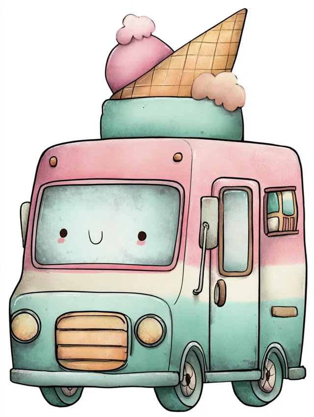 Cute Pastel Ice Cream Truck Illustration