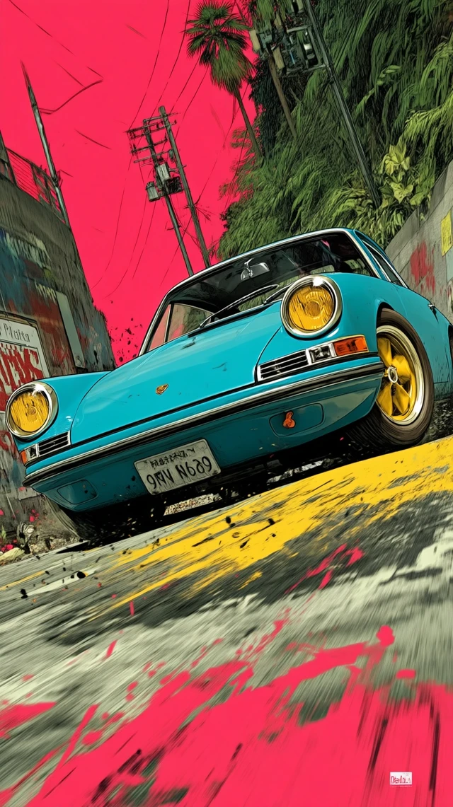 Vintage Porsche 911 Anime Comic Drift