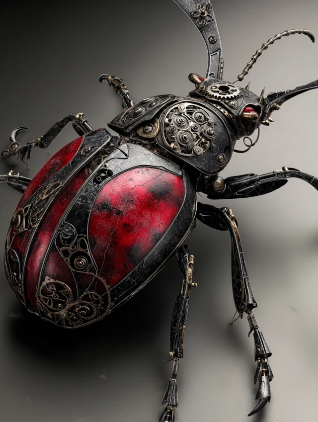 Mechanical Beetle 3D Model Dark Red and Gray