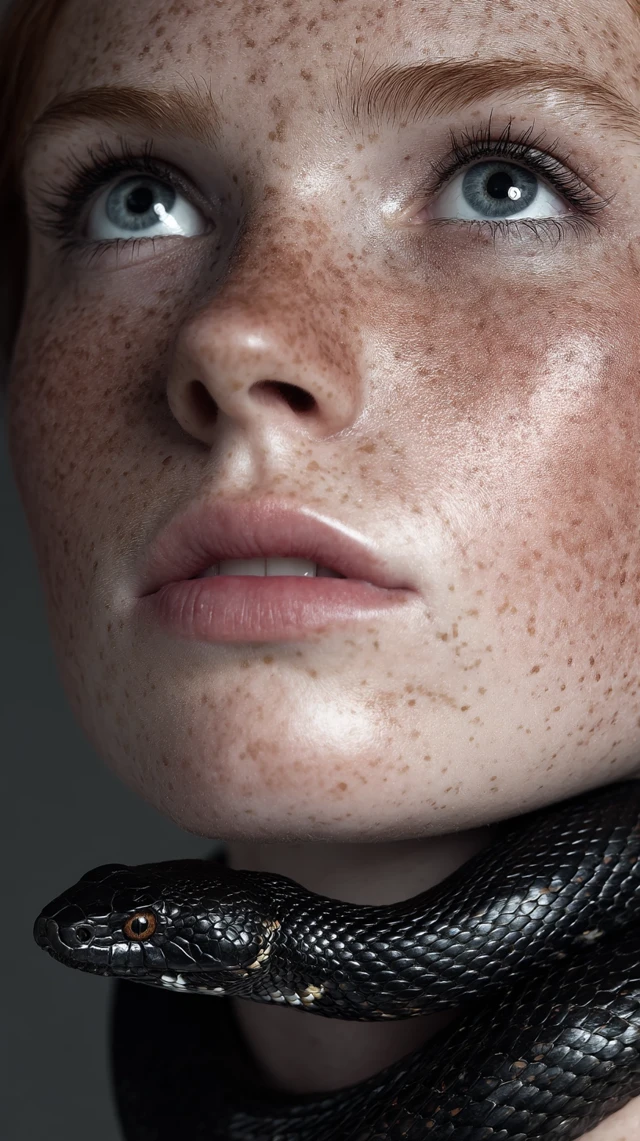 Woman with Freckles and a Snake Editorial Photo