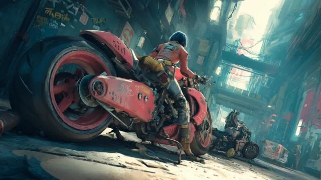 Kitsune on Motorcycle Cinematic Action Photo