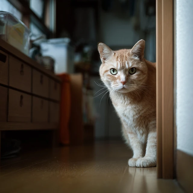 Curious Cat Staring Intently Indoors