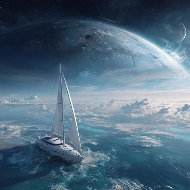 Fantasy Yacht Sailing Through Space