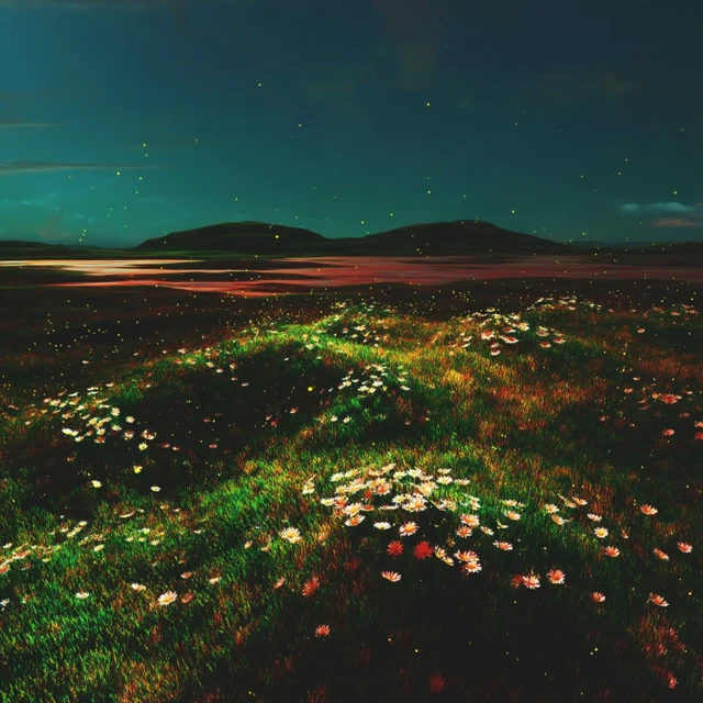Nighttime Daisy Field Dreamlike Landscape