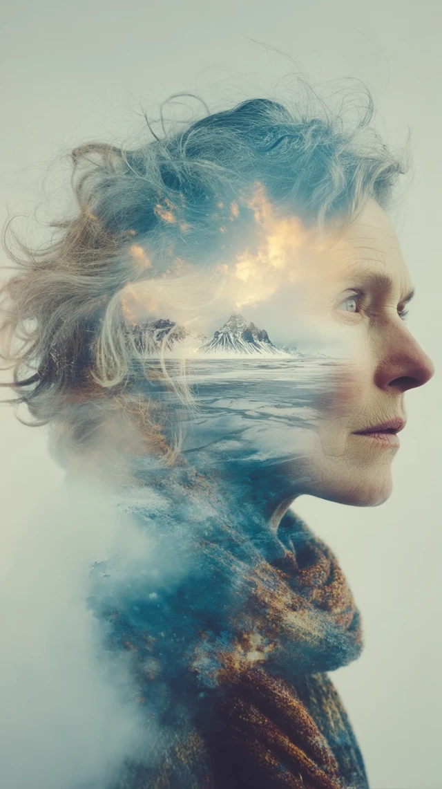 Elderly Canadian Portrait Double Exposure Landscape