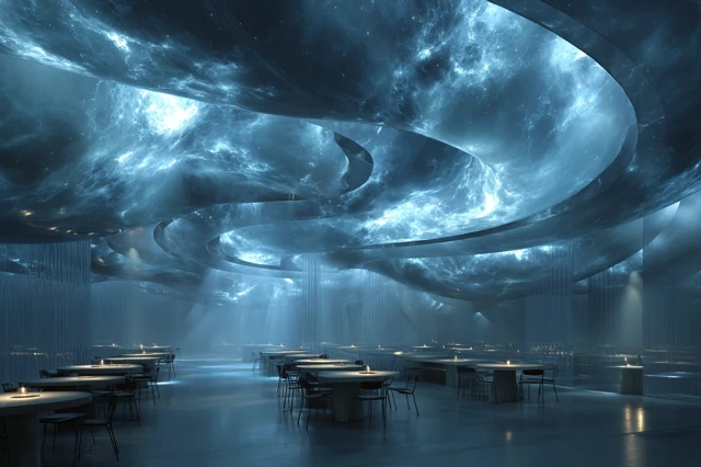 Futuristic Restaurant Interior Design 3D Rendering