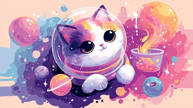 Cosmic Kitty Adorable Cat in Space Illustration