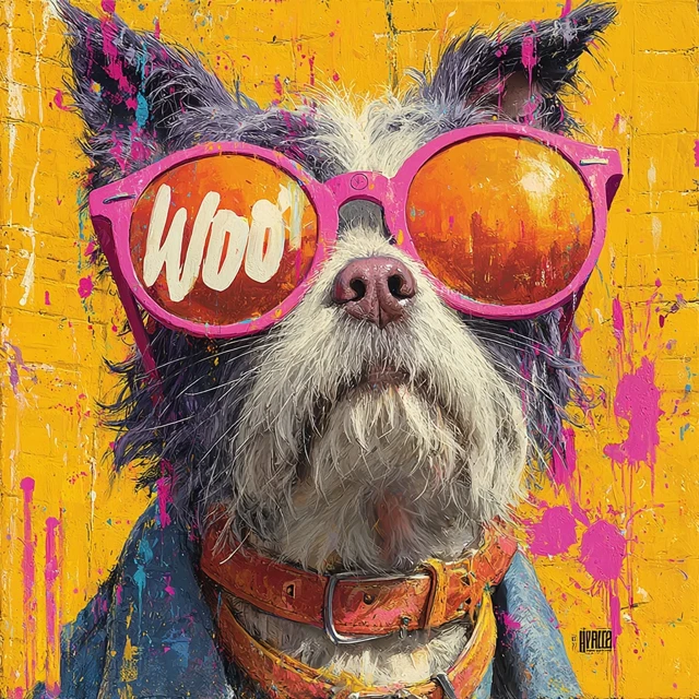 Pop Art Dog in Sunglasses Woof Painting