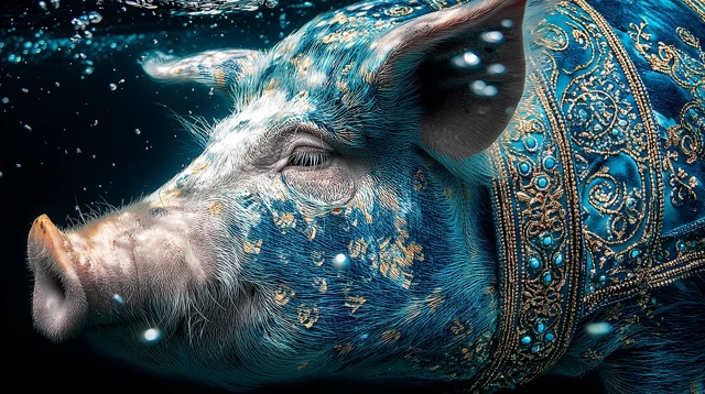 Cute Pig Swimming Underwater Ocean Portrait