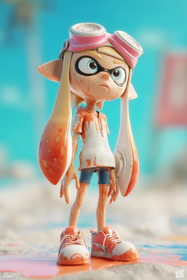 Squid Girl Splatoon Beach 3D Pixar Cartoon Art
