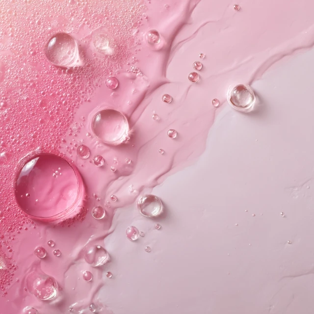 Cosmetic Background: Pink Gel, Serum Drops, Pastel Aesthetic