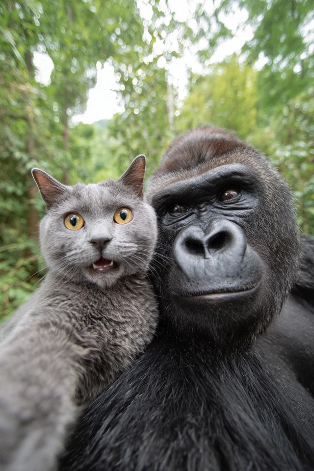 Cat and Gorilla Selfie Cute and Funny Expressions