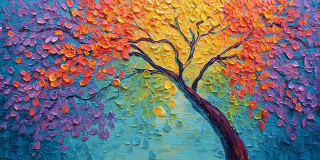 Abstract Colorful Tree Oil Painting Textured Canvas Art