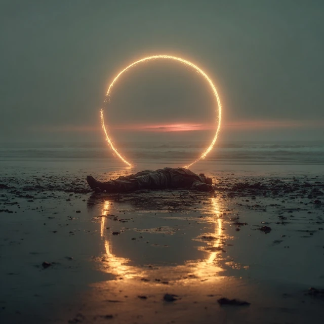 Sunset Beach Portal Man Atmospheric Art