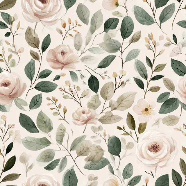 Watercolor Floral Pattern Blush Pink and Green