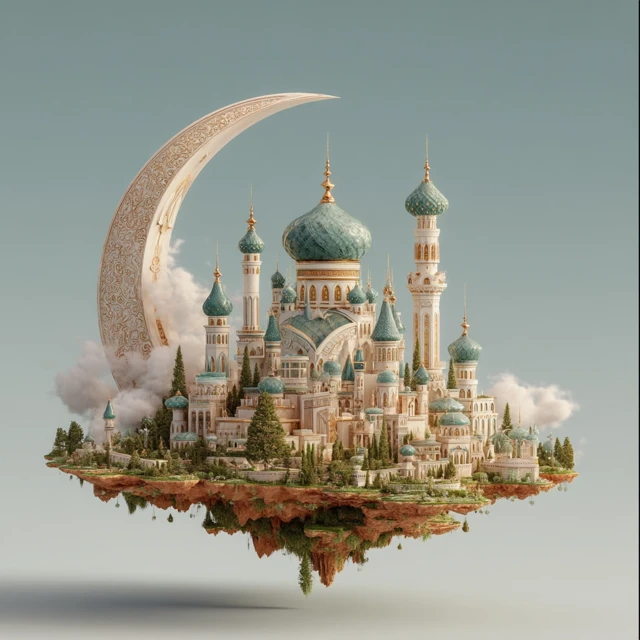 Floating Mosque with Crescent Moon Dreamscape