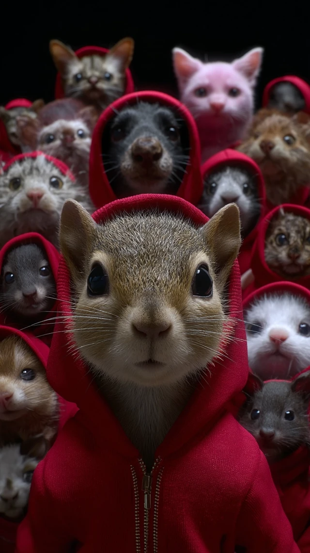 Animals in Red Hoodies Adorable and Mysterious
