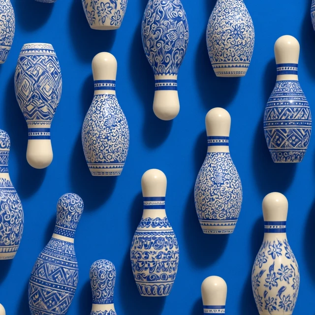 Bowling Pins with Jewish Patterns Blue Background