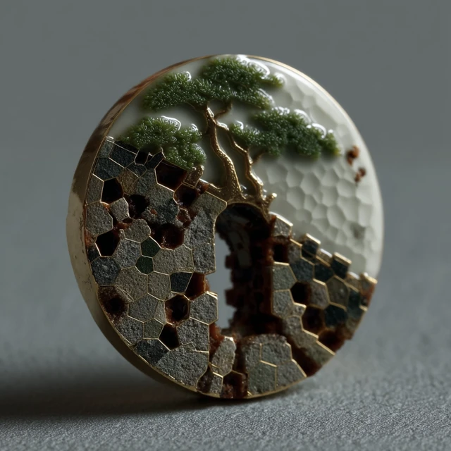 Enamel Pin Ancient Kiln Tree Chinese Design
