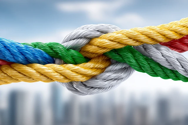 Hands Holding Colorful Ropes Knot