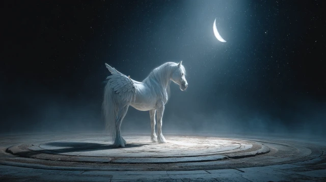 Mystical Winged Horse Al Buraq Under the Night Sky