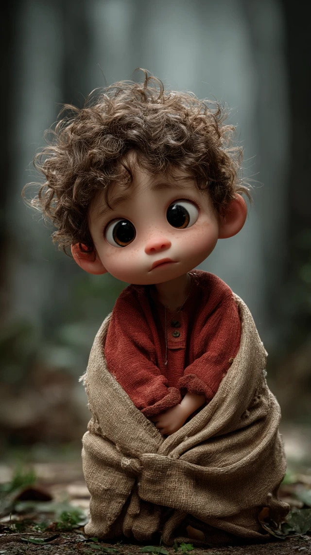 Cute 3D Baby with Curly Hair in Forest