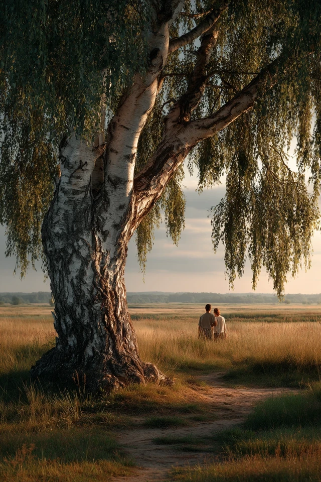Birch Tree Summer Sunset Couple