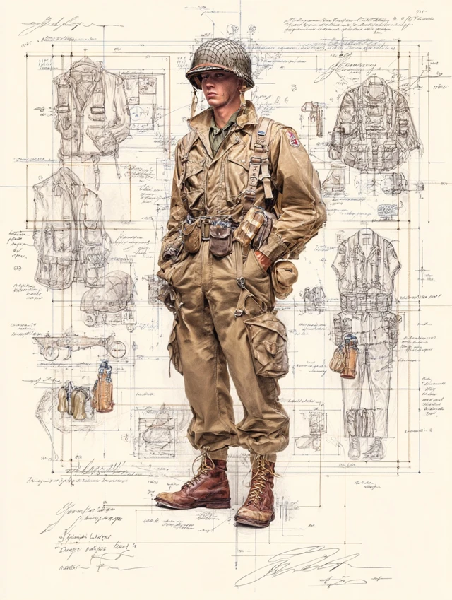 WWII US Army Paratrooper Uniform Sketch
