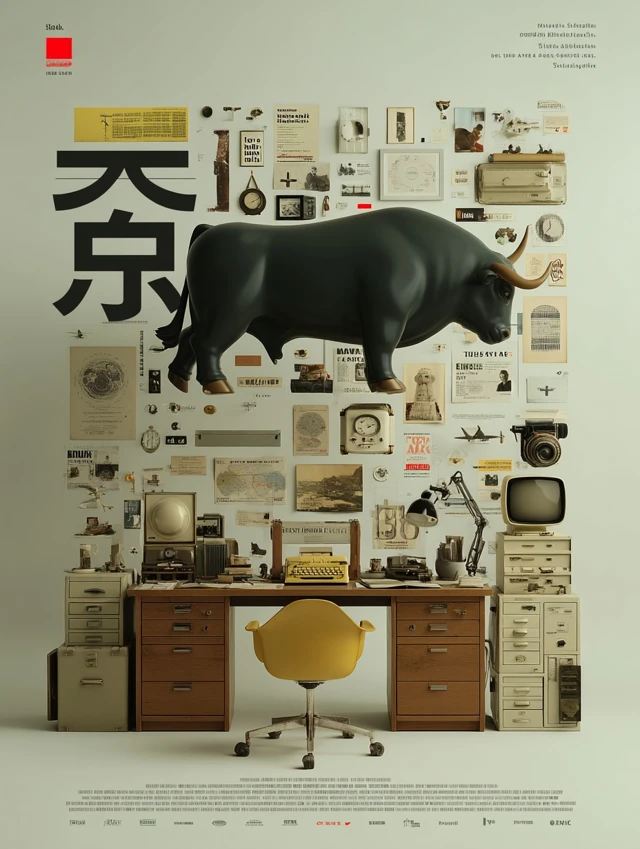 Remote Working Bull Illustration Vintage Art