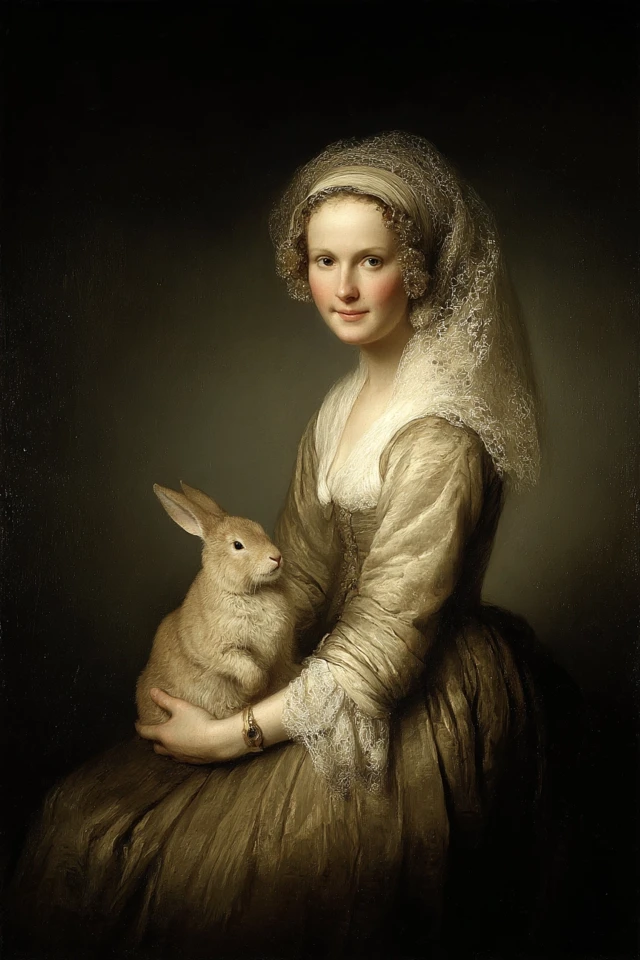Renaissance Woman with Easter Bunny Portrait