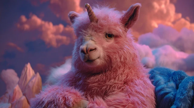 Pink Unicorn Alpaca in a Retro Dreamscape