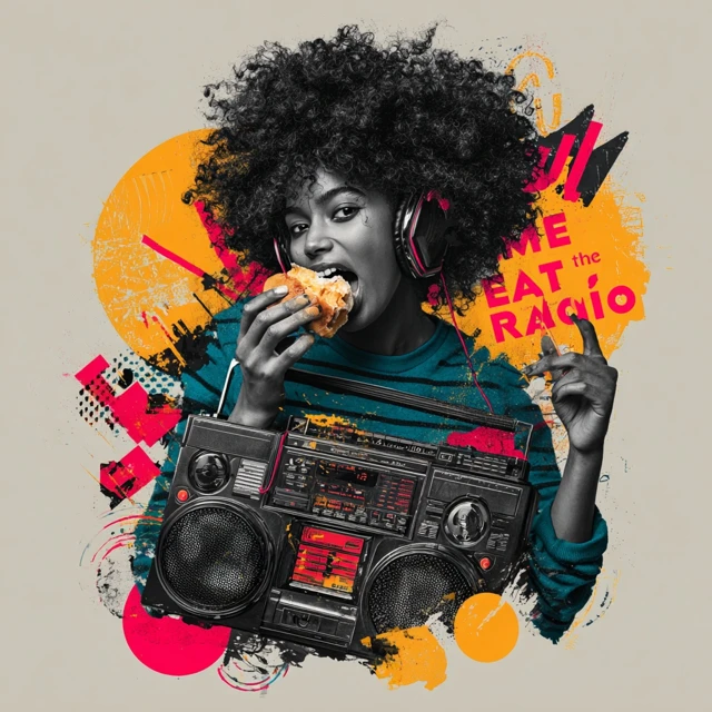 Black Girl Eating Boombox We Eatn Radio Graphic Design