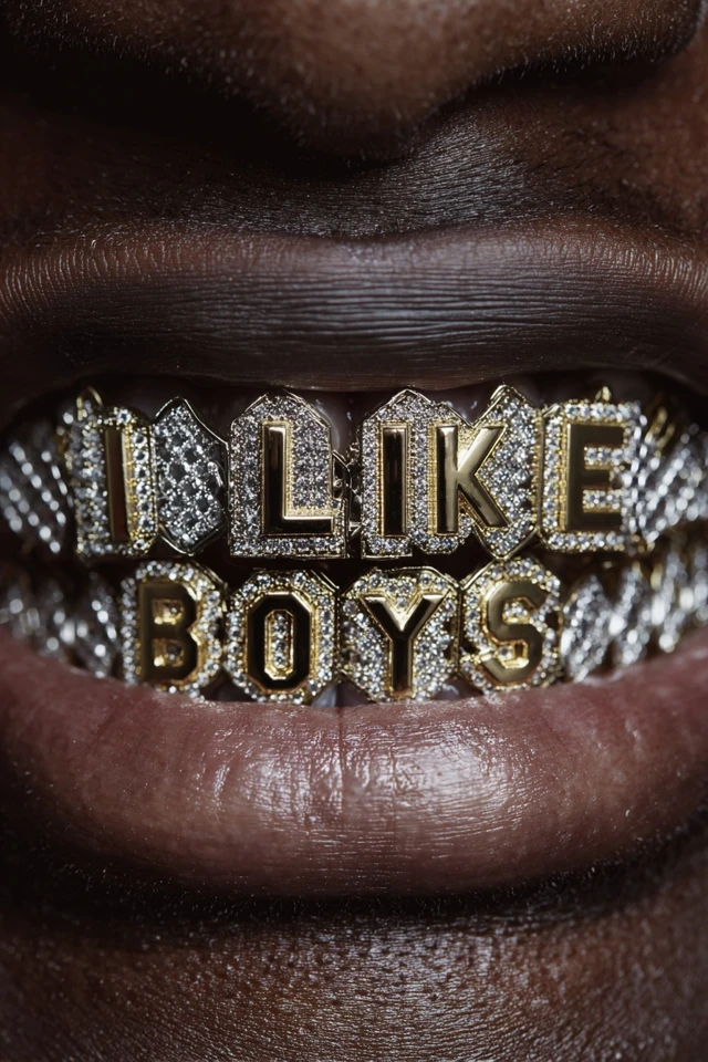 Diamond Grill I LIKE BOYS Gold Letters Closeup