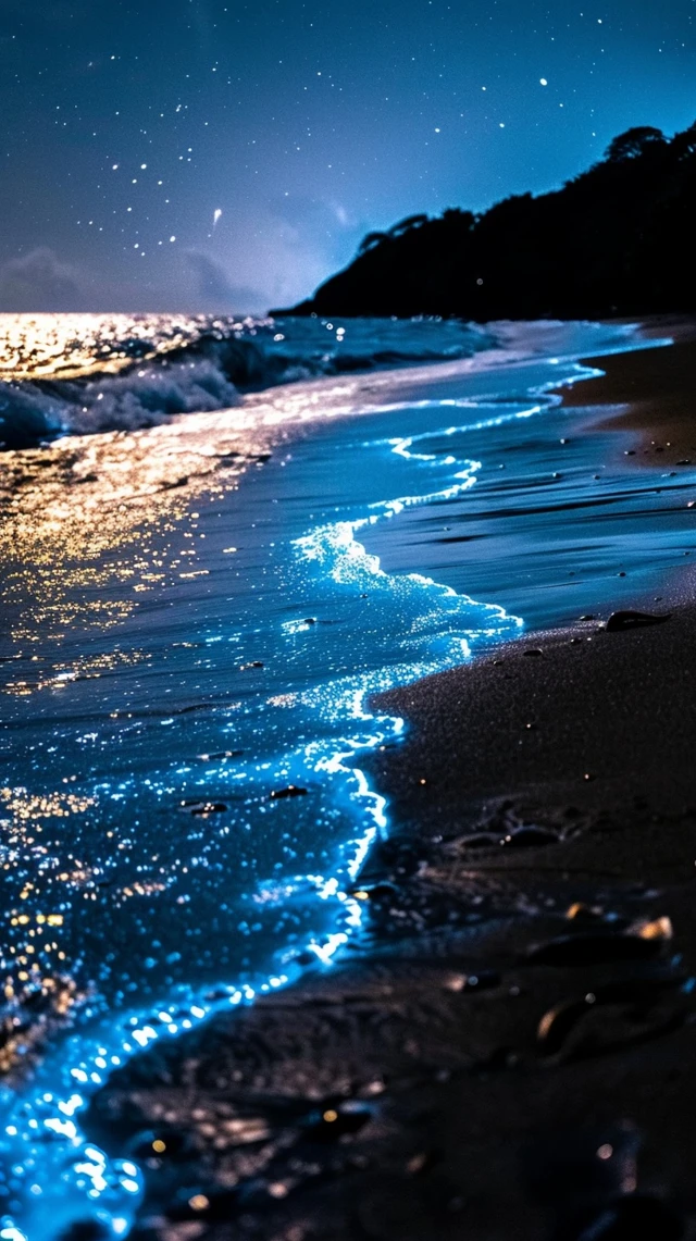 Bioluminescent Beach Night Scene Photography