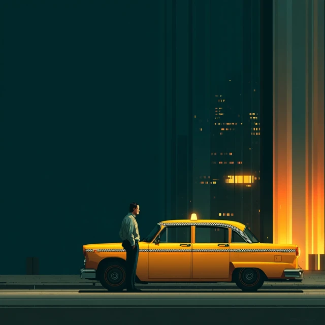 Office Worker in Taxi Flat Illustration